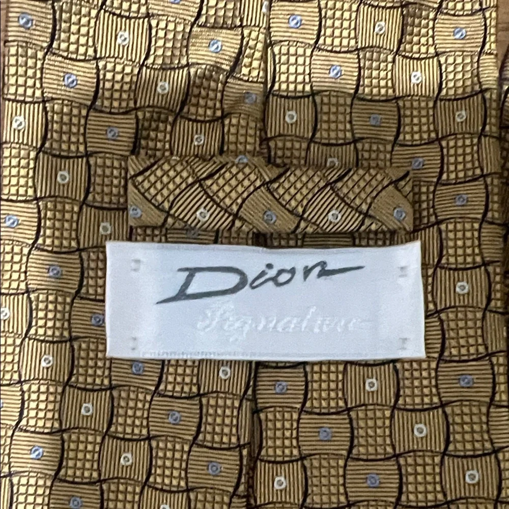 Dior Signature Gold and Black Patterned Tie, 100% Italian Silk - Picture 3 of 7